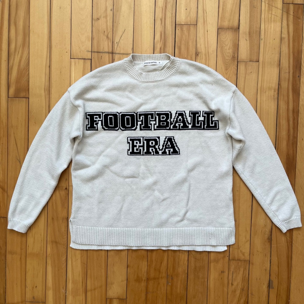 Moon & Madison Football Era Cream Graphic Crewneck Sweater ST21809 Small